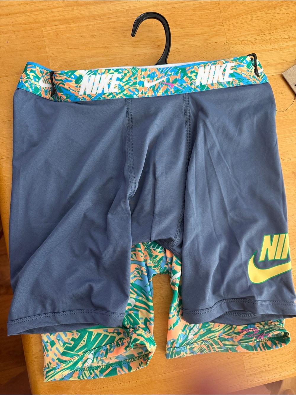 Nike Navy Compression Shorts with Teal & Yellow Logo